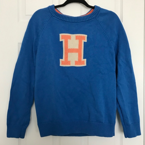 Y2K Tommy Hilfiger Cotton Blend Crewneck Sweater L Blue Orange White Long Sleeve - Picture 2 of 8